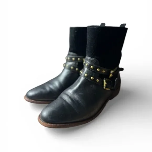 Coach New York Studded Harness Moto Ankle Boots Black Leather Size 6B - Picture 2 of 7